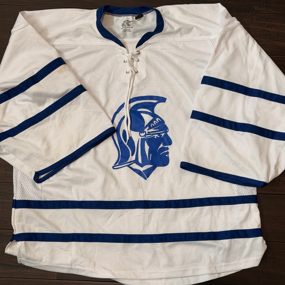 White and Blue Spartan Hockey Jersey